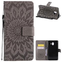 Embossing Sunflower Leather Wallet Case for Samsung Galaxy J4 (2018) SM-J400F - Gray
