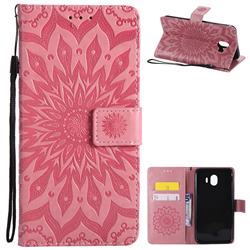 Embossing Sunflower Leather Wallet Case for Samsung Galaxy J4 (2018) SM-J400F - Pink