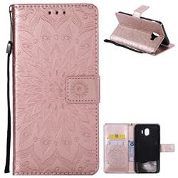 Embossing Sunflower Leather Wallet Case for Samsung Galaxy J4 (2018) SM-J400F - Rose Gold