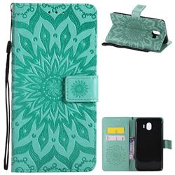 Embossing Sunflower Leather Wallet Case for Samsung Galaxy J4 (2018) SM-J400F - Green