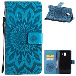 Embossing Sunflower Leather Wallet Case for Samsung Galaxy J4 (2018) SM-J400F - Blue