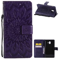 Embossing Sunflower Leather Wallet Case for Samsung Galaxy J4 (2018) SM-J400F - Purple