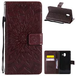Embossing Sunflower Leather Wallet Case for Samsung Galaxy J4 (2018) SM-J400F - Brown