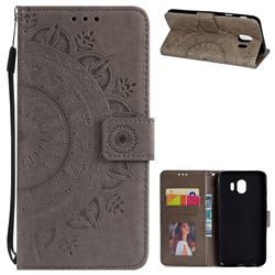 Intricate Embossing Datura Leather Wallet Case for Samsung Galaxy J4 (2018) SM-J400F - Gray
