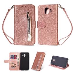 Glitter Shine Leather Zipper Wallet Phone Case for Samsung Galaxy J4 (2018) SM-J400F - Pink