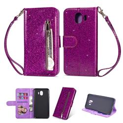 Glitter Shine Leather Zipper Wallet Phone Case for Samsung Galaxy J4 (2018) SM-J400F - Purple