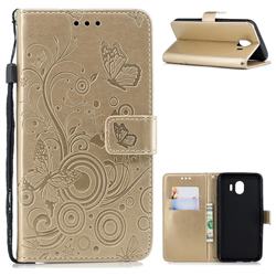 Intricate Embossing Butterfly Circle Leather Wallet Case for Samsung Galaxy J4 (2018) SM-J400F - Champagne