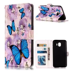 Purple Flowers Butterfly 3D Relief Oil PU Leather Wallet Case for Samsung Galaxy J4 (2018) SM-J400F