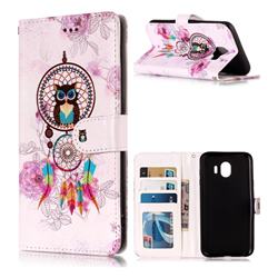 Wind Chimes Owl 3D Relief Oil PU Leather Wallet Case for Samsung Galaxy J4 (2018) SM-J400F