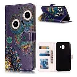 Folk Owl 3D Relief Oil PU Leather Wallet Case for Samsung Galaxy J4 (2018) SM-J400F