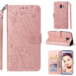 Embossing Fireworks Elephant Leather Wallet Case for Samsung Galaxy J4 (2018) SM-J400F - Rose Gold