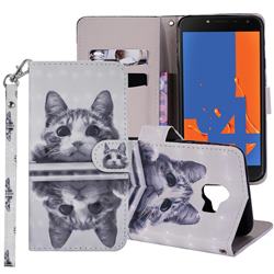 Mirror Cat 3D Painted Leather Phone Wallet Case Cover for Samsung Galaxy J4 (2018) SM-J400F