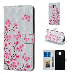 Butterfly Sakura Flower 3D Painted Leather Phone Wallet Case for Samsung Galaxy J4 (2018) SM-J400F