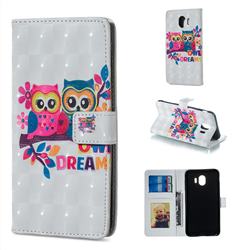 Couple Owl 3D Painted Leather Phone Wallet Case for Samsung Galaxy J4 (2018) SM-J400F