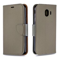 Classic Luxury Litchi Leather Phone Wallet Case for Samsung Galaxy J4 (2018) SM-J400F - Gray