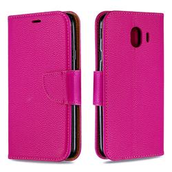 Classic Luxury Litchi Leather Phone Wallet Case for Samsung Galaxy J4 (2018) SM-J400F - Rose