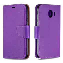 Classic Luxury Litchi Leather Phone Wallet Case for Samsung Galaxy J4 (2018) SM-J400F - Purple