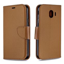 Classic Luxury Litchi Leather Phone Wallet Case for Samsung Galaxy J4 (2018) SM-J400F - Brown