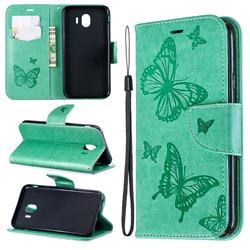 Embossing Double Butterfly Leather Wallet Case for Samsung Galaxy J4 (2018) SM-J400F - Green