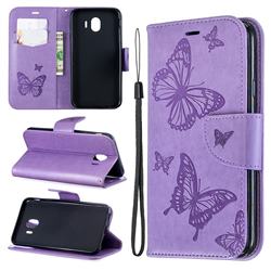 Embossing Double Butterfly Leather Wallet Case for Samsung Galaxy J4 (2018) SM-J400F - Purple