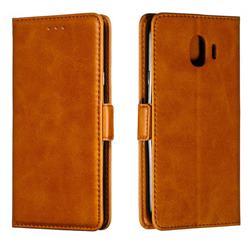 Retro Classic Calf Pattern Leather Wallet Phone Case for Samsung Galaxy J4 (2018) SM-J400F - Yellow