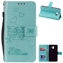 Embossing Owl Couple Flower Leather Wallet Case for Samsung Galaxy J4 (2018) SM-J400F - Green