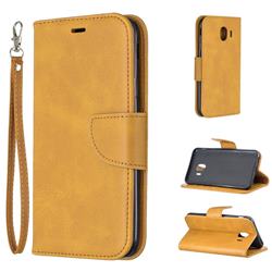Classic Sheepskin PU Leather Phone Wallet Case for Samsung Galaxy J4 (2018) SM-J400F - Yellow
