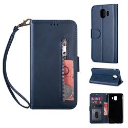 Retro Calfskin Zipper Leather Wallet Case Cover for Samsung Galaxy J4 (2018) SM-J400F - Blue