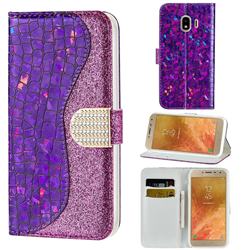 Glitter Diamond Buckle Laser Stitching Leather Wallet Phone Case for Samsung Galaxy J4 (2018) SM-J400F - Purple