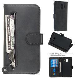 Retro Luxury Zipper Leather Phone Wallet Case for Samsung Galaxy J4 (2018) SM-J400F - Black
