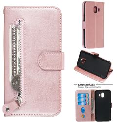 Retro Luxury Zipper Leather Phone Wallet Case for Samsung Galaxy J4 (2018) SM-J400F - Pink