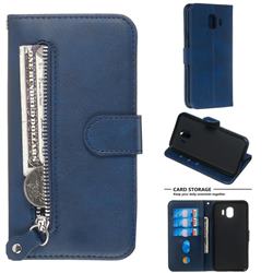 Retro Luxury Zipper Leather Phone Wallet Case for Samsung Galaxy J4 (2018) SM-J400F - Blue