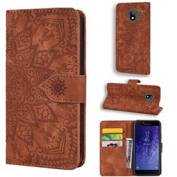 Retro Embossing Mandala Flower Leather Wallet Case for Samsung Galaxy J4 (2018) SM-J400F - Brown