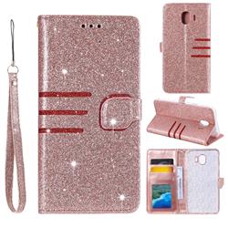 Retro Stitching Glitter Leather Wallet Phone Case for Samsung Galaxy J4 (2018) SM-J400F - Rose Gold