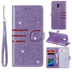 Retro Stitching Glitter Leather Wallet Phone Case for Samsung Galaxy J4 (2018) SM-J400F - Purple