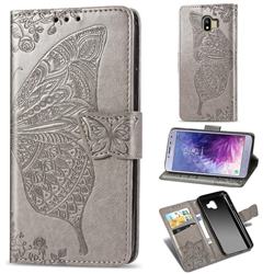 Embossing Mandala Flower Butterfly Leather Wallet Case for Samsung Galaxy J4 (2018) SM-J400F - Gray