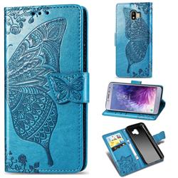 Embossing Mandala Flower Butterfly Leather Wallet Case for Samsung Galaxy J4 (2018) SM-J400F - Blue