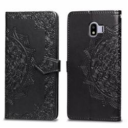 Embossing Imprint Mandala Flower Leather Wallet Case for Samsung Galaxy J4 (2018) SM-J400F - Black