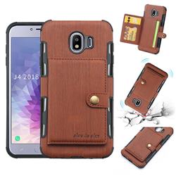 Brush Multi-function Leather Phone Case for Samsung Galaxy J4 (2018) SM-J400F - Brown