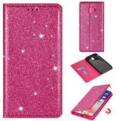 Ultra Slim Glitter Powder Magnetic Automatic Suction Leather Wallet Case for Samsung Galaxy J4 (2018) SM-J400F - Rose Red