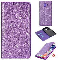 Ultra Slim Glitter Powder Magnetic Automatic Suction Leather Wallet Case for Samsung Galaxy J4 (2018) SM-J400F - Purple