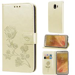 Embossing Rose Flower Leather Wallet Case for Samsung Galaxy J4 (2018) SM-J400F - Golden