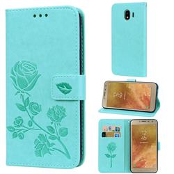 Embossing Rose Flower Leather Wallet Case for Samsung Galaxy J4 (2018) SM-J400F - Green