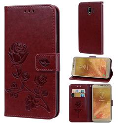 Embossing Rose Flower Leather Wallet Case for Samsung Galaxy J4 (2018) SM-J400F - Brown