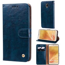 Luxury Retro Oil Wax PU Leather Wallet Phone Case for Samsung Galaxy J4 (2018) SM-J400F - Sapphire