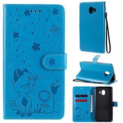 Embossing Bee and Cat Leather Wallet Case for Samsung Galaxy J4 (2018) SM-J400F - Blue
