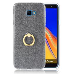 Luxury Soft TPU Glitter Back Ring Cover with 360 Rotate Finger Holder Buckle for Samsung Galaxy J4 Core - Black