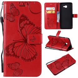 Embossing 3D Butterfly Leather Wallet Case for Samsung Galaxy J4 Core - Red