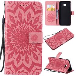 Embossing Sunflower Leather Wallet Case for Samsung Galaxy J4 Core - Pink