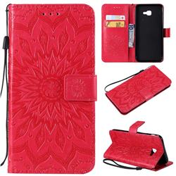 Embossing Sunflower Leather Wallet Case for Samsung Galaxy J4 Core - Red